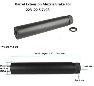 Aluminum Linear Muzzle Brake 1/2X28 TPI Barrel Extension Tube For .223 5.7X28