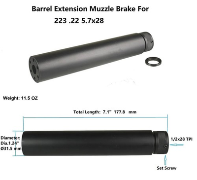 #ad Aluminum Linear Muzzle Brake 1 2X28 TPI Barrel Extension Tube For .223 5.7X28 $39.98