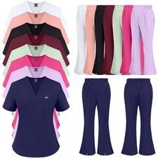 Comfortable Nurse Scrub Set 2026 - V- Neck Top Flare Leg Pants for Women