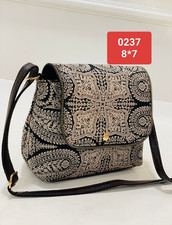 Black Floral Cotton Mini Tote Bag Boho Shoulder Handbag Small Crossbody Purse