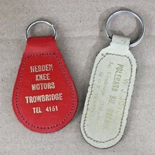 Vintage Key Fob x2 HEBDEN KNEE MOTORS + POLEBARN RD GARAGE TROWBRIDGE Leather