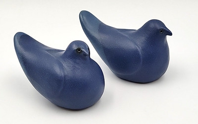 ISA Puerto Rico Studio Pottery Set Of 2 Red Clay Blue Matte Glaze Bird Figurines