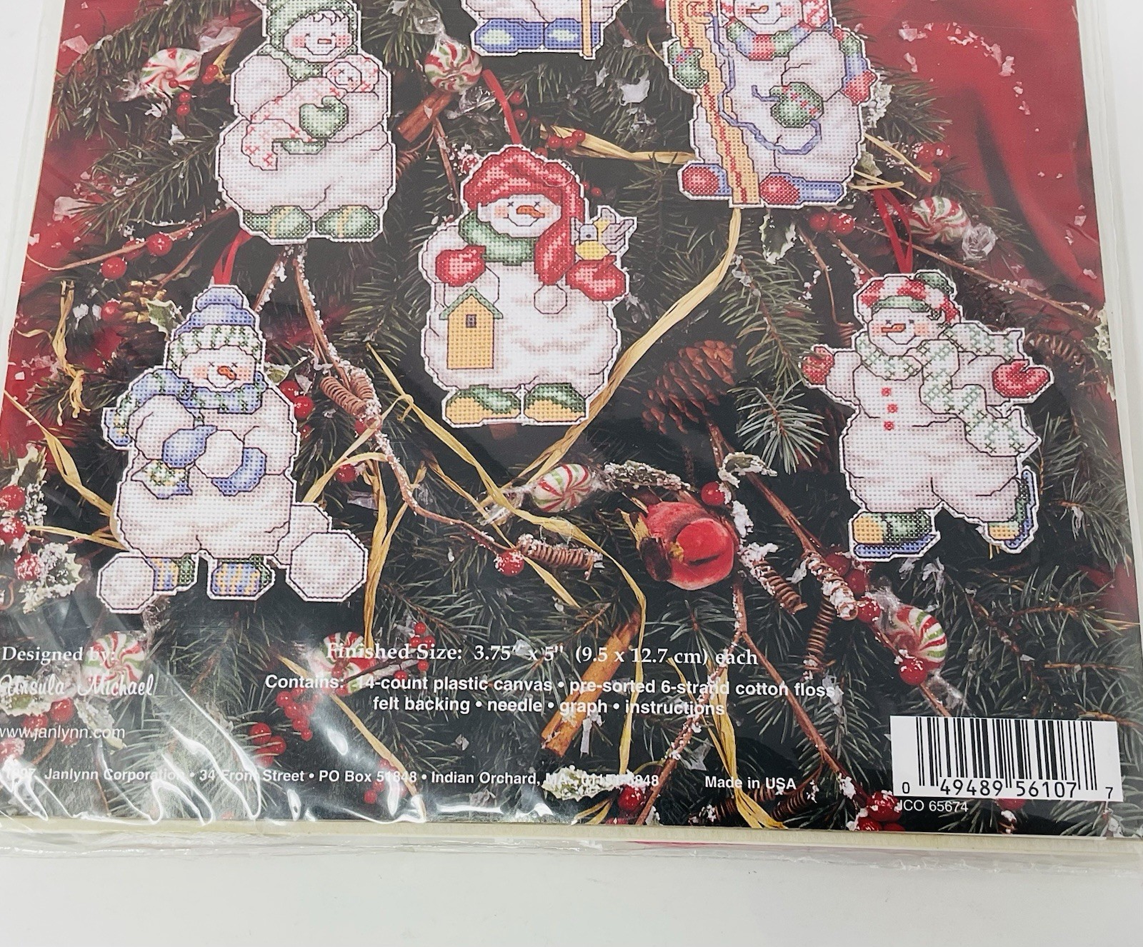 Janlynn Counted Cross Stitch Snow Friends Snowman Ornaments #56-107 NIP VTG 1997