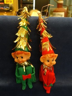 (2) Vintage Made In Japan 8" Knee Hugger Pixie Elf Doll Ornament