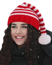 Knitted Santa Hat Christmas Beanie Pom Pom Xmas Holiday Stocking Cap Adult