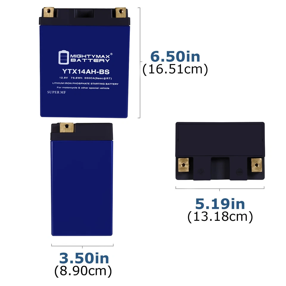 Mighty Max YTX14AH-BS Lithium Battery compatible with CTX14AH-BS, CB14A-A2 - Image 2 of 4
