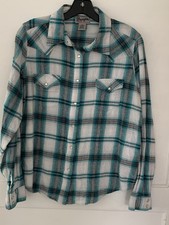 Wrangler Wrancher Shirt YXL Long Sleeve Flannel Plaid Pearl Snaps Vtg