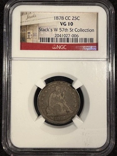 1878-CC Seated Liberty Quarter 25C NGC VG10 X-NICE Stack's W 57th St Collection!