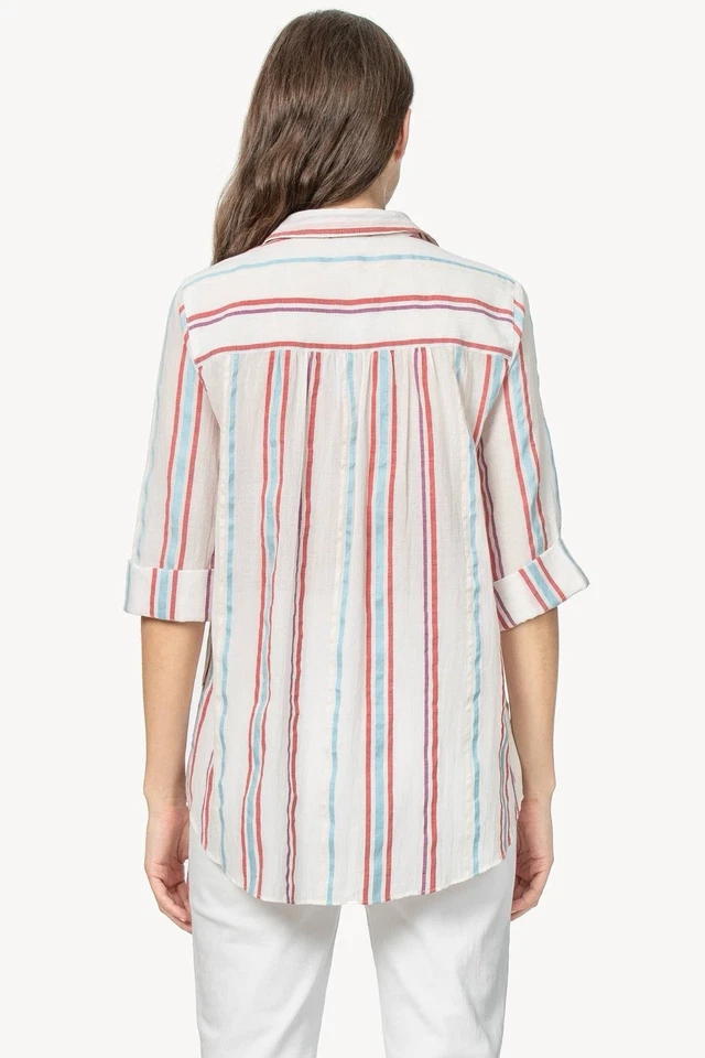 Túnica a rayas teñida hilo Lilla P con bolsillos popover playa manga 3/4 algodón Foto 3 de 4