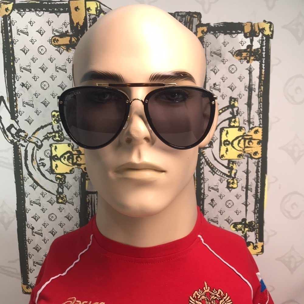 New Original Gucci GG0672S Unisex Aviator Sunglasses Black Grey Men Sunglasses