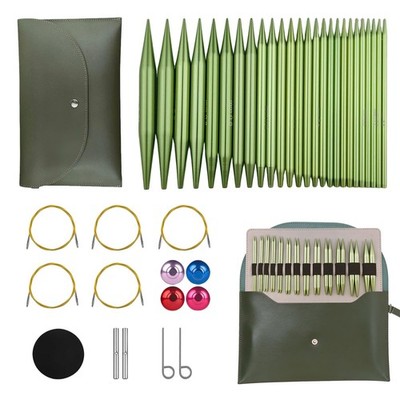 4-inch Knitting Needles Set, 13 Pairs Interchangeable 3mm to 10mm, Green 