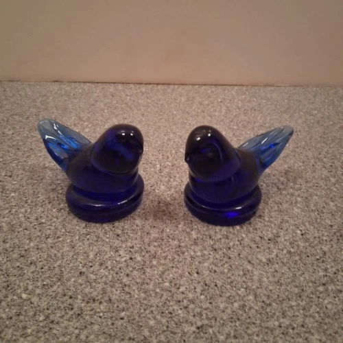 Vintage Pair Cobalt Blue Bird Of Happiness Fenton Art Glass Figurine