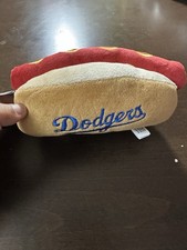 NWT Los Angeles Dodgers Hot Dog Plush Dog Toy with Squeaker MLB Baseball New