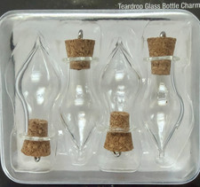 Glass Teardrop Bottle Charms 4pc Cork Vial Pendant DIY Jewelry UV Resin