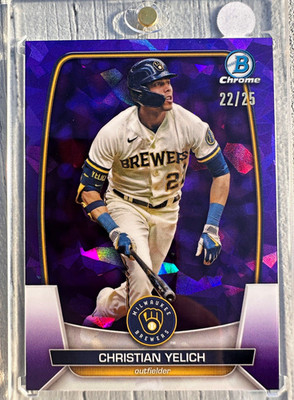 Topps 2022 Bowman Chrome Christian Yelich #57 Purple Parallel 22/25 Brewers JSY#