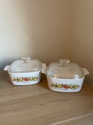 Vintage CorningWare Spice of Life 2pc Set - (2) A-1 1/2-B - Early Handle Sta