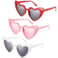 3 Pairs Valentine's Heart Shaped Sunglasses for Women Vintage Cat Eye Heart G...