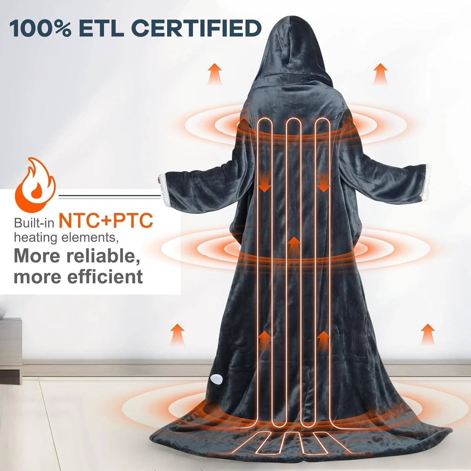 Electric Snuggle Blanket Wearable Heated with Removable Large, Dark-Grey 70"X50"