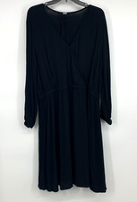 Old Navy Dress Womens Size XL Black Faux Wrap Waist Defined Long Sleeve V Neck