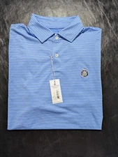 NWT MEN'S FAIRWAY & GREENE OWENS STRIPE POLO, SIZE: L, COLOR: BALTIC/BLUFF (M22)