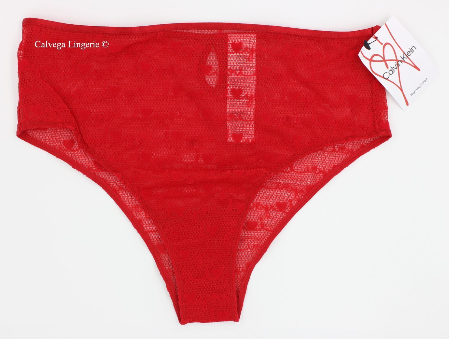 NWT Calvin Klein QF6717 I Heart You High Leg Lace Tanga, Red