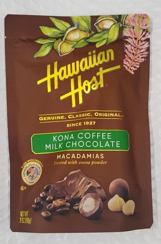 Hawaiian Host KONA COFFEE MILK CHOCOLATE MACADAMIA NUTS 7oz BEST PRICE From Hilo