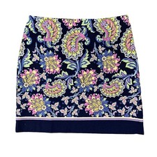 Talbots Mini Skirt Womens 8P Multi Paisley Floral Straight Side Zip Inner Lined