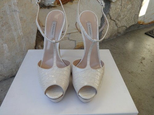Casadei Skyhigh Blade Cage Strappy Platform Sandals Beige Patent EU size 10 - Picture 10 of 12
