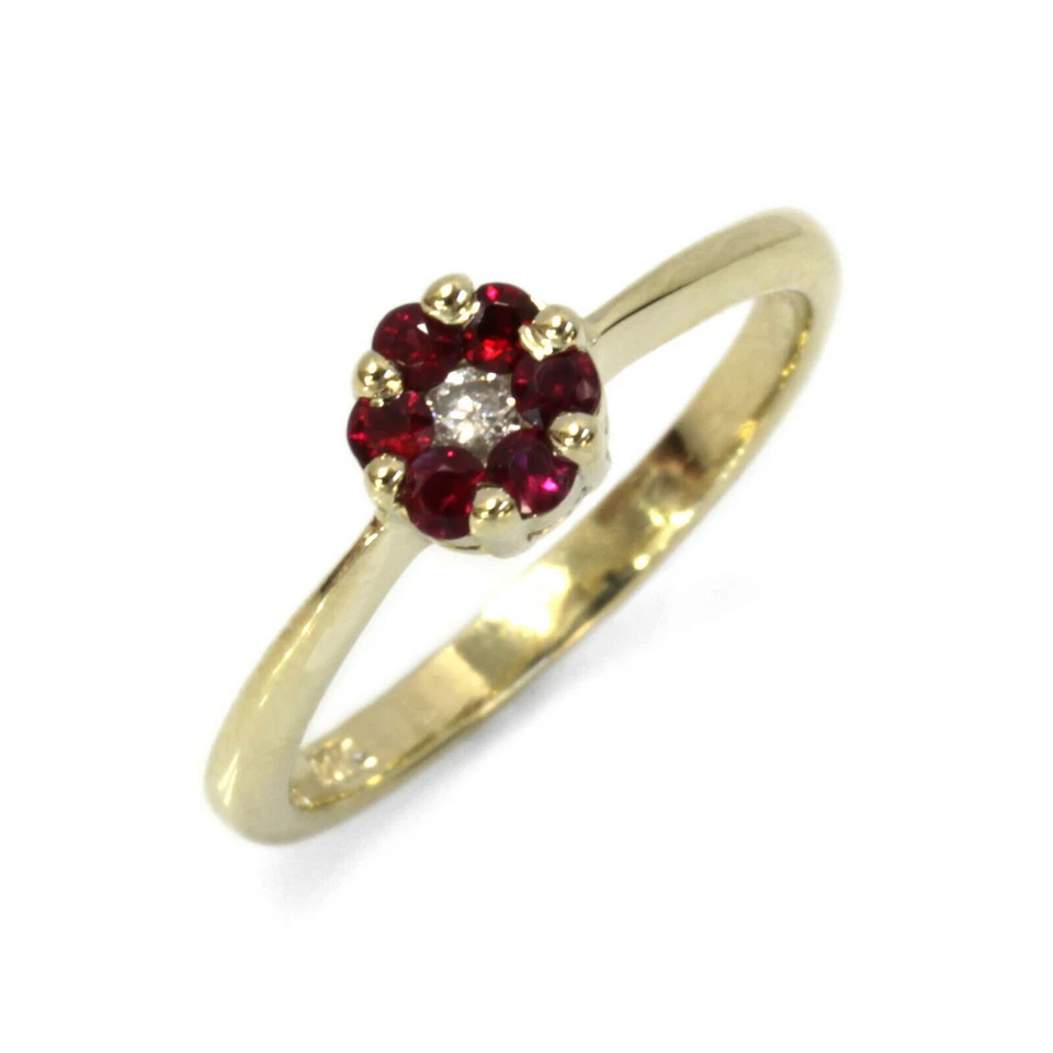 0.33 Ct Natural Ruby & Lab Grown CVD Diamond Cluster Ring 10k Solid Yellow Gold - Image 4 of 4