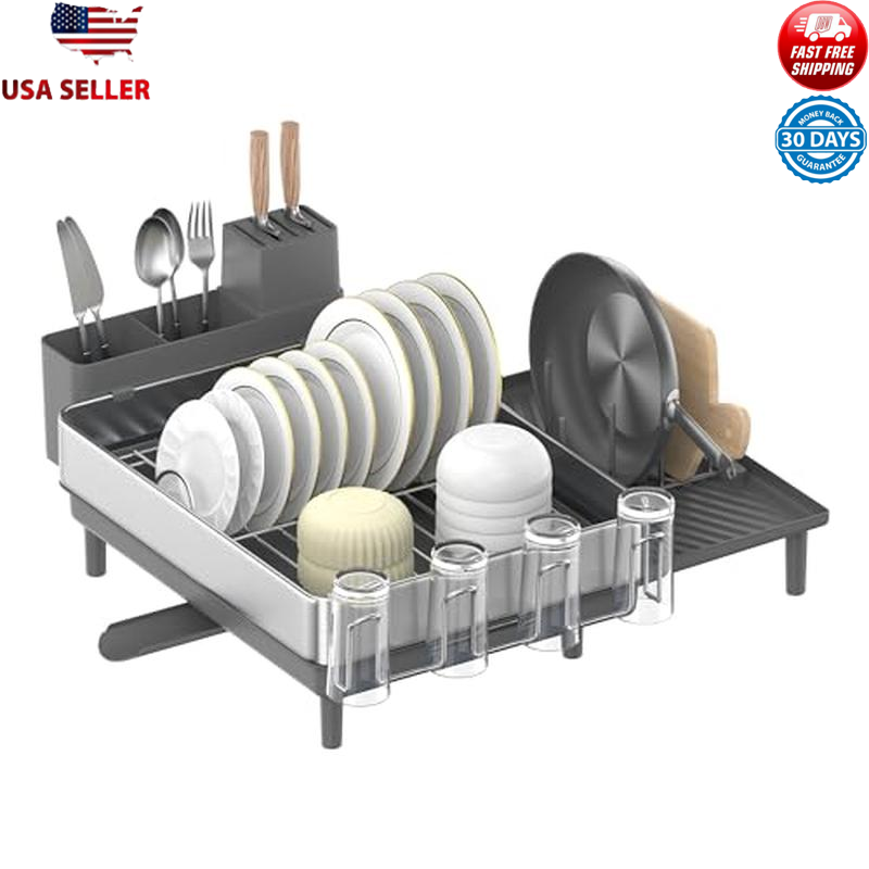 Dish Drying Rack Stainless Steel Adjustable Rotatable Spout Cup Utensil Holders-image