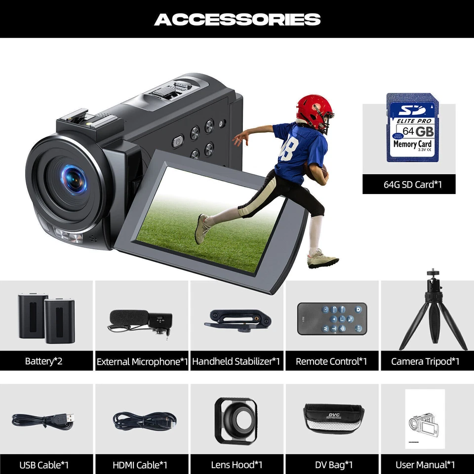 ✅5K Video Camera 56MP 16X Digital Zoom Camcorder WiFi Vlogging Camera w/ Tripod - image 2 of 4