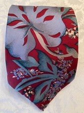 Vintage Evan Picone Tie Mens 100% Silk Crimson Floral 57.5"L 3.75”W Made in USA