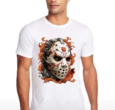 Tee Shirt Horror Halloween T-Shirt Scary. Killer In Hockey Mask. New!