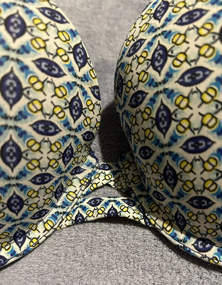 Victoria's Secret Perfect Shape Bra Women's Size 32D  Blue Paisley Yellow Sexy - Image 3 of 4