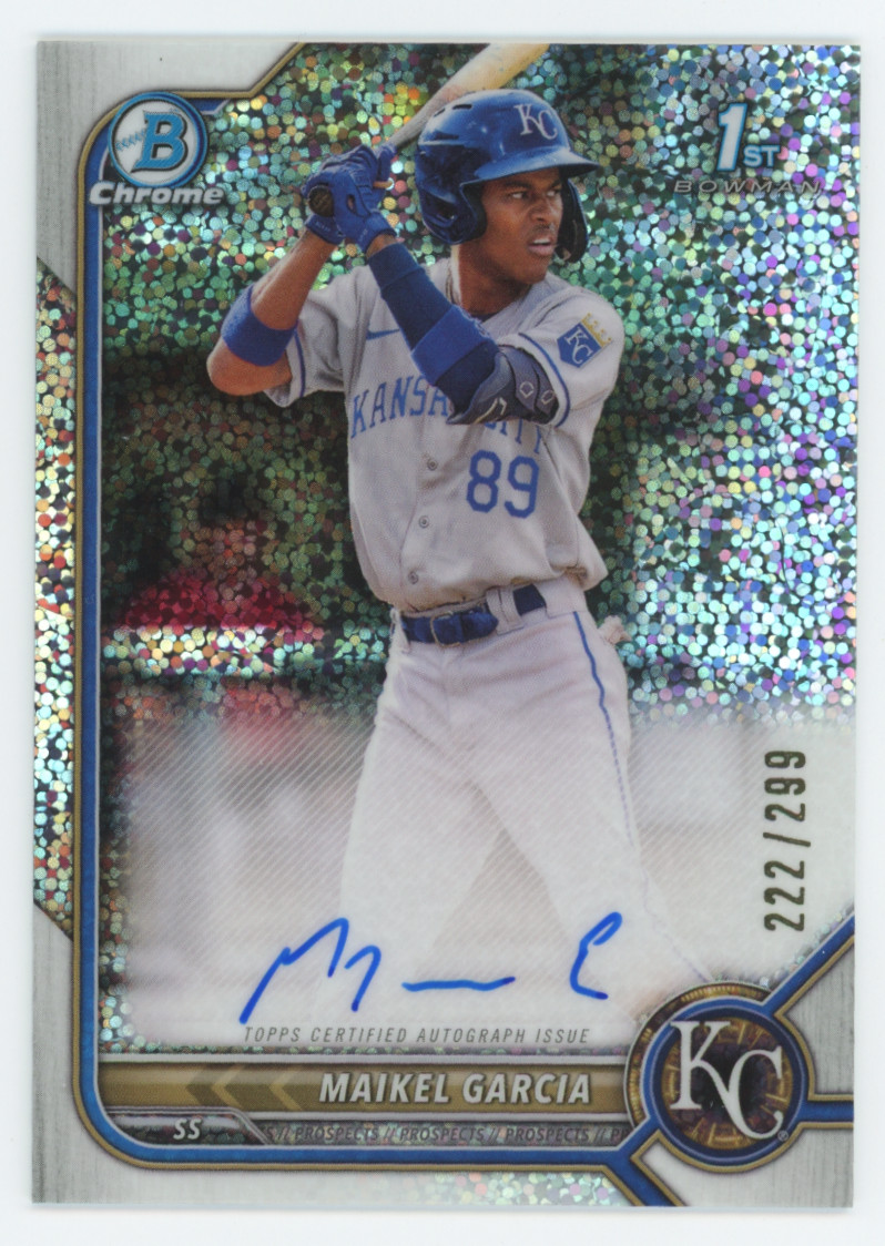 2022 BOWMAN CHROME 1ST #222/299 MAIKEL GARCIA SPECKLE AUTOGRAPH REFRACTOR PRE RC