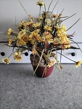 Spring Daisy Dahlia Artificial Floral Arrangemnet in Red Pottery Pot with Moss