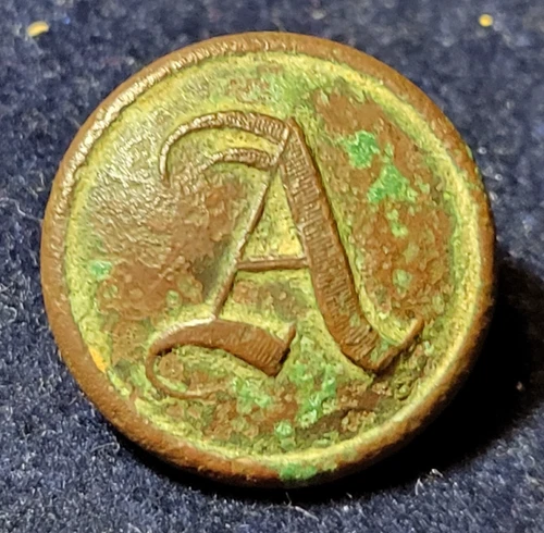 CIVIL WAR CONFEDERATE ARTILLERY SCRIPT "A" BUTTON ALBERT#CS-107-A1  EXCAVATED