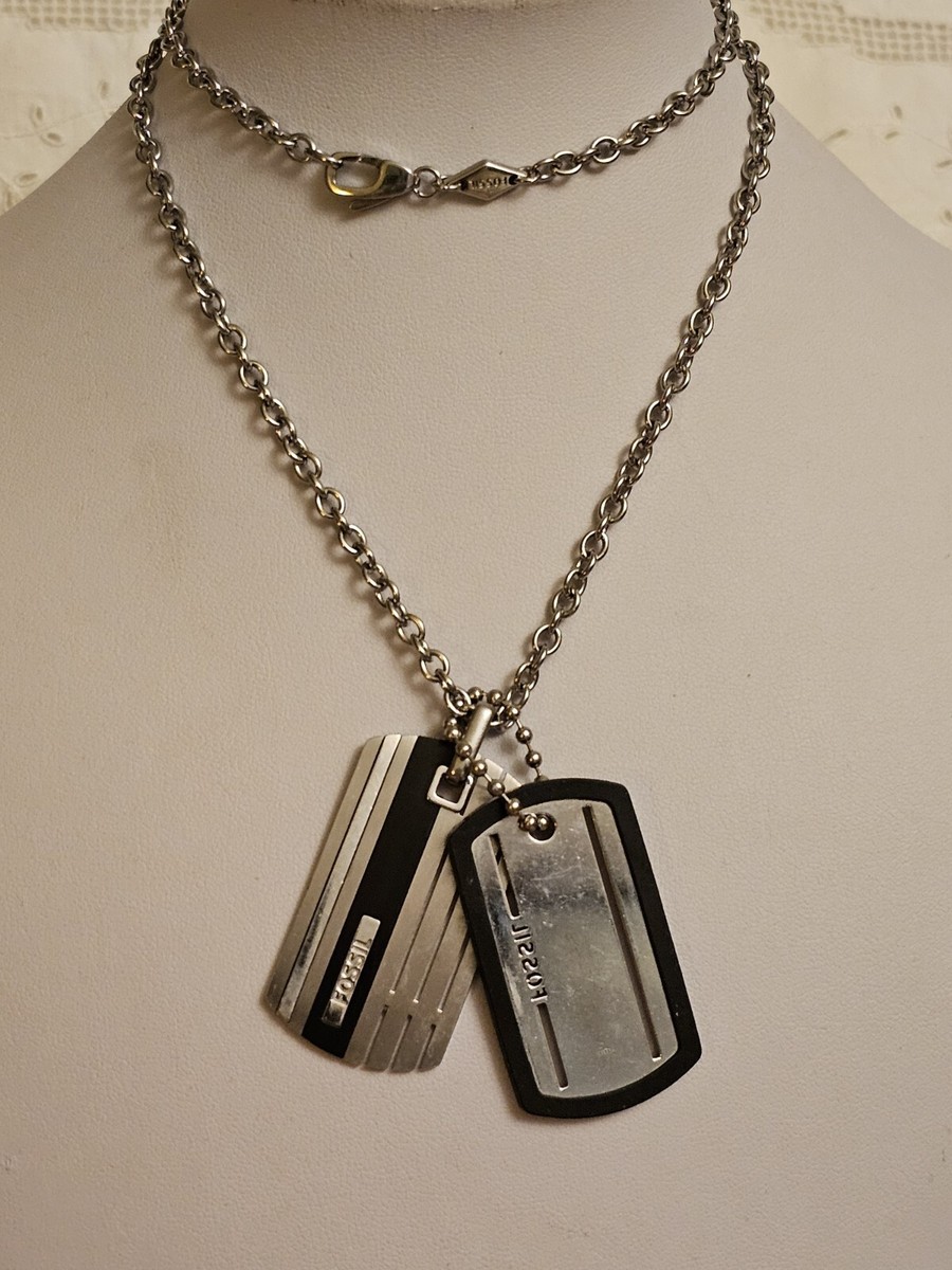 FOSSIL Silver Stainless Steel Chevron Dog Tag Pendant Chain | eBay
