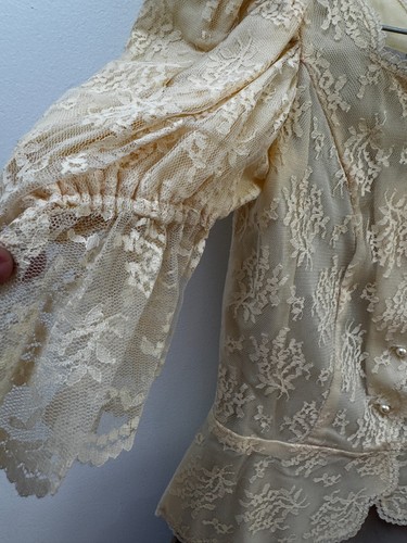 Charles Glueck VTG Girl Formal Dress SZ 4 100% Silk Lace Top Short Sleeve Button - Picture 2 of 11