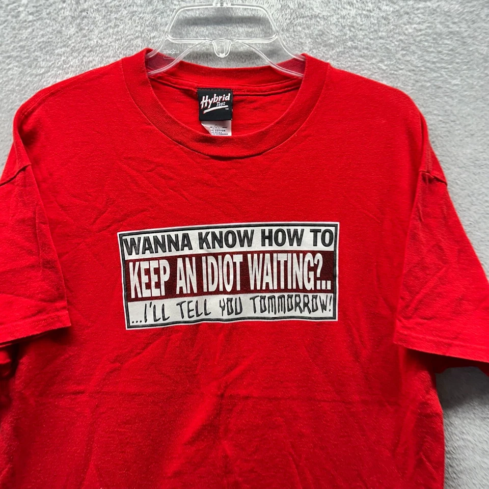 Camiseta Híbrida De Colección Adulto Grande Roja Divertida Sarcasmo Años 90 Camiseta Nerd Crew Idiot Foto 2 de 4
