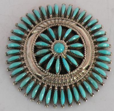 Zuni Sterling Needlepoint Turquoise brooch Pin Pendant Norbert 