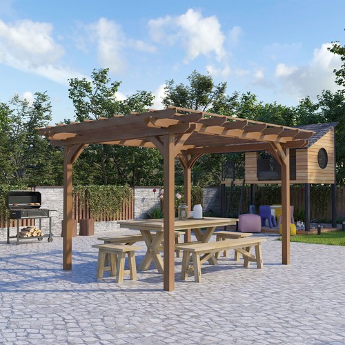 12' x 10' Wooden Pergola Outdoor Gazebo with Stable Structure - Picture 10 of 11