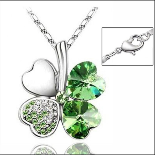 Kristall Strass Halskette Kette Collier Weihnachtsgeschenk Kleeblatt GlüCksklee-image