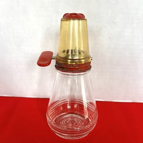 Vintage Federal Tool Corp Glass Nut Spice Grinder Bell Shaped Red Lid Key Turn