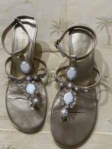Lilly Pulitzer Katelyn Embellished Wedge Womens 8 Gold Metallic Sandals New