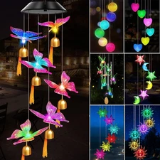 LED Wind Chime Solar Powered Lights Color-Changing Yard Garden Decor-11 Shapes