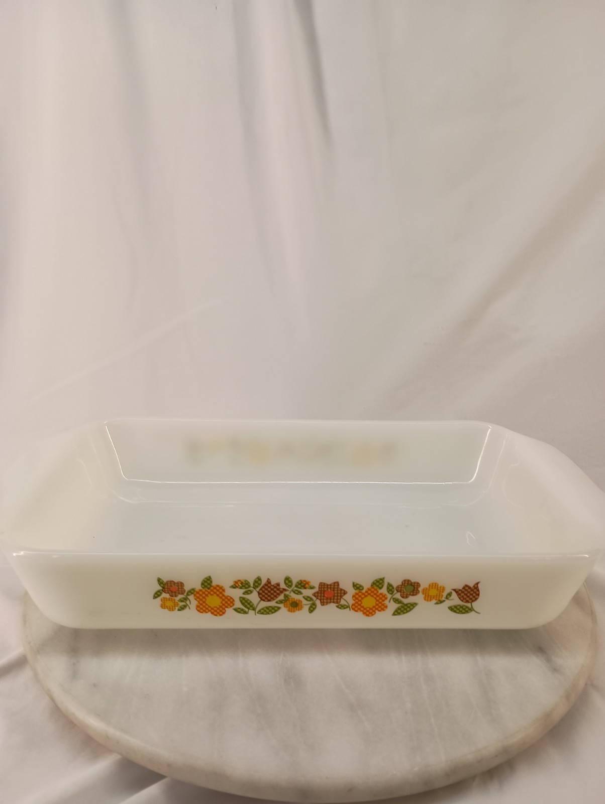 Vintage Anchor Hocking Fire-King Rectangular Baking Dish #432 Gingham Flowers