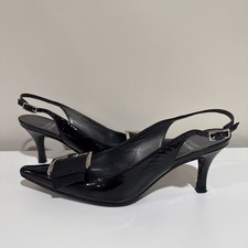 Stuart Weitzman Dynasty Black Soft Patent Leather Heel Women 7M VTG Pointed Toe