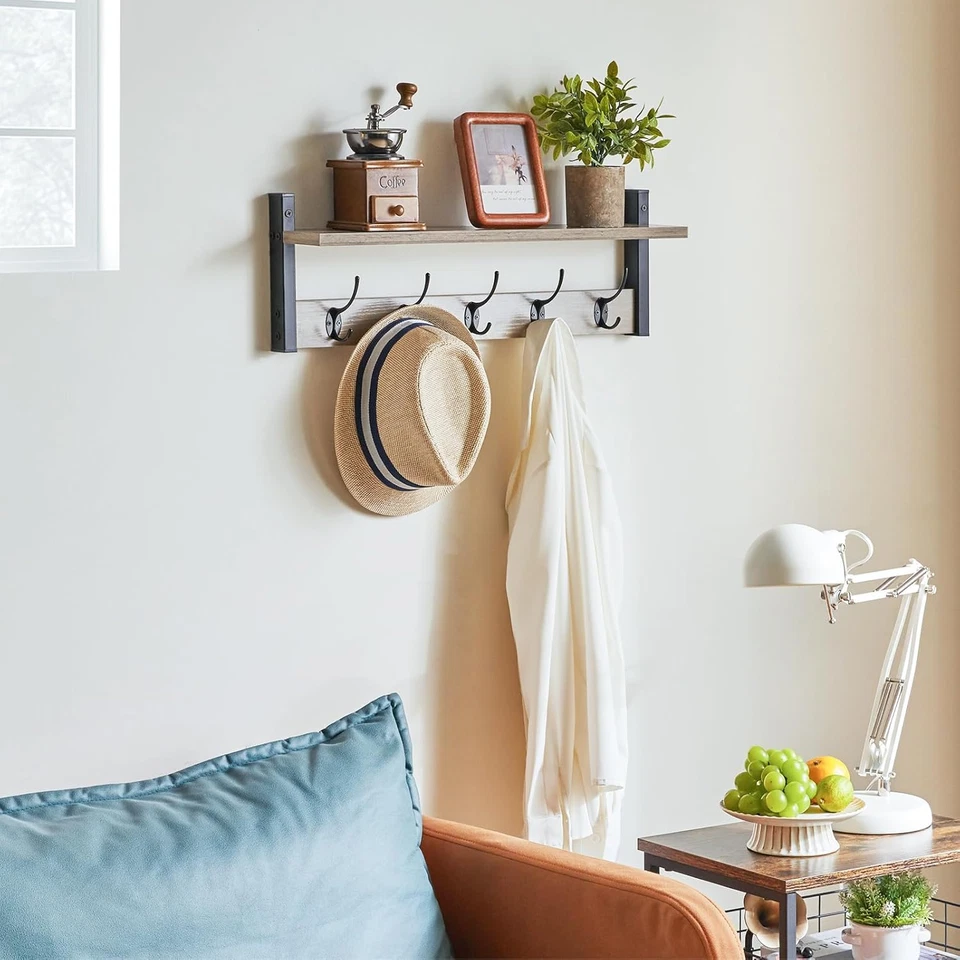 Appendiabiti Da Ingresso, Attaccapanni Da Parete, Mensola Da Muro Con 10 Ganci,  - Immagine 4 di 4