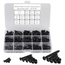 625Pcs Phillips Pan Head Self-Tapping Wood Screws, 14 Sizes Assortment Kit